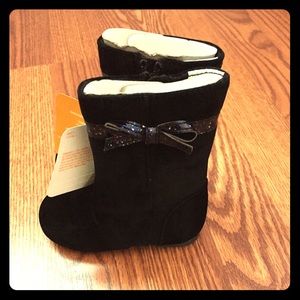 Gymboree Black Velvet With Navy Glitter Bow Boots